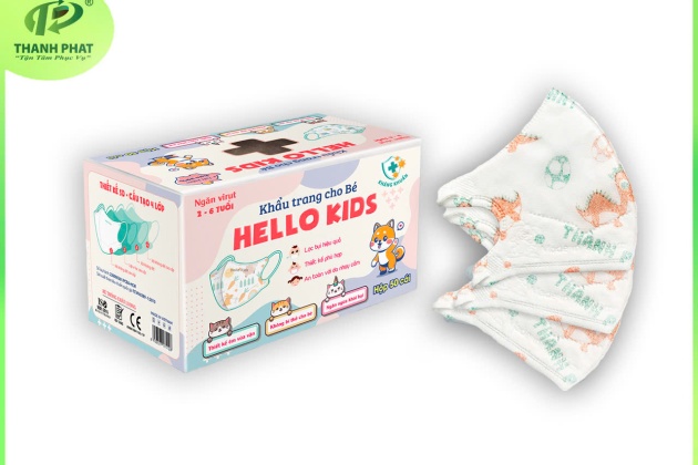 Khẩu Trang Em Bé Hello Kids 3D ( Họa Tiết Khủng Long - 50 Cái/Hộp )